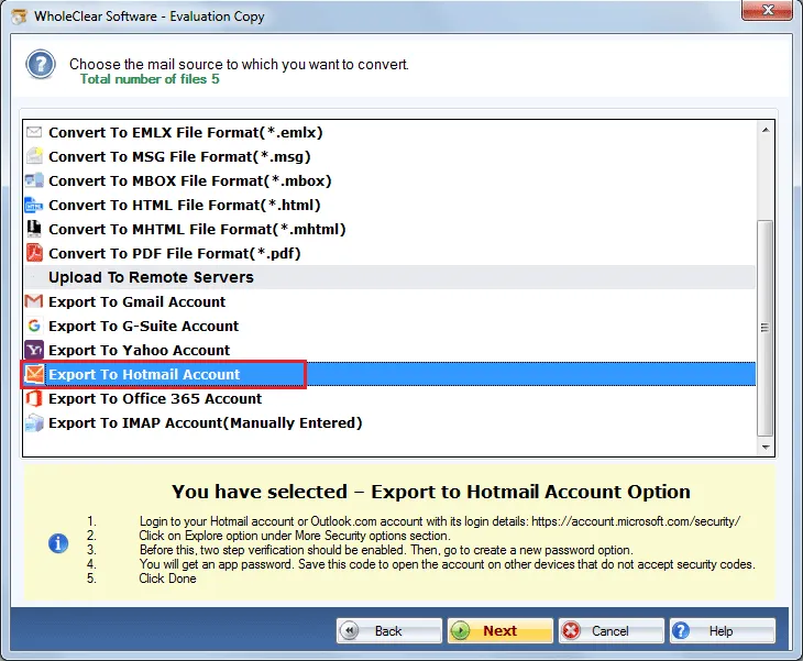 choose hotmail format