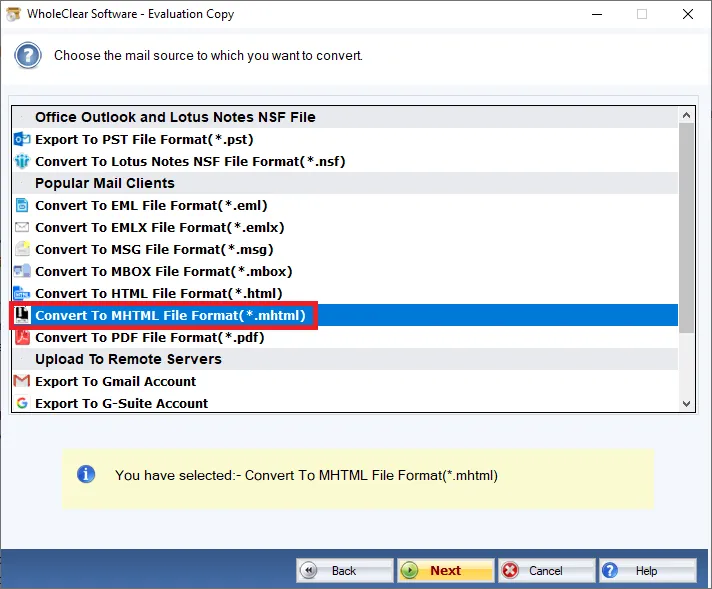 choose mhtml format