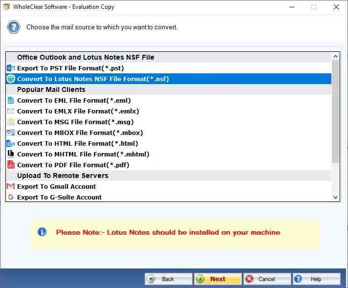 choose nsf format