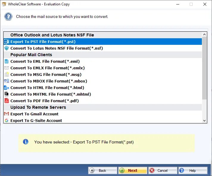 choose pst format