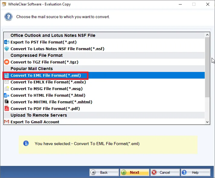 choose eml format