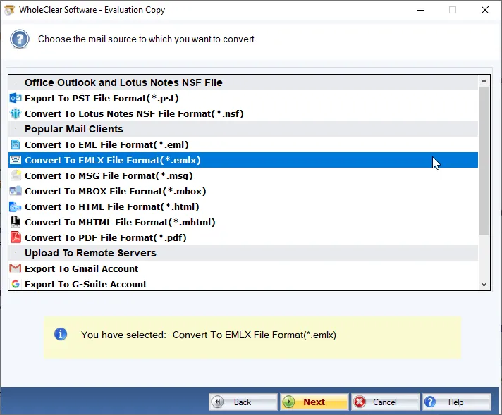 choose emlx  format