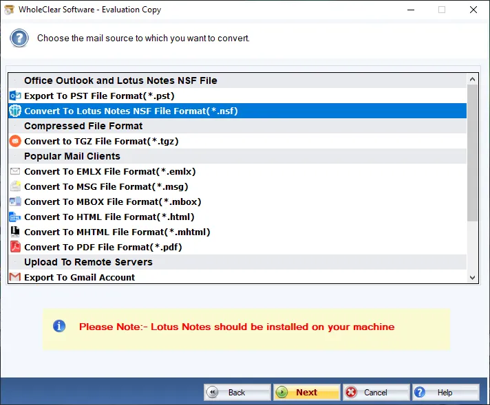 choose nsf format