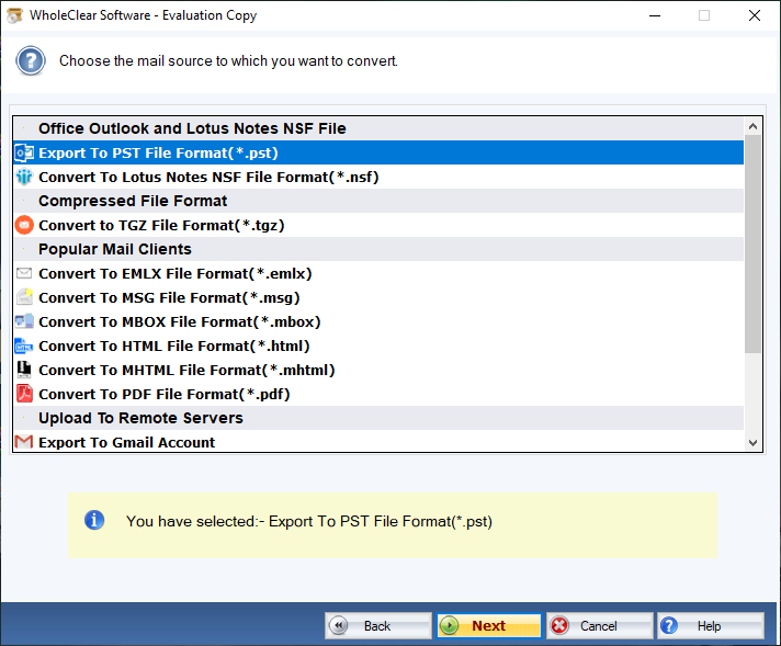 choose pst format