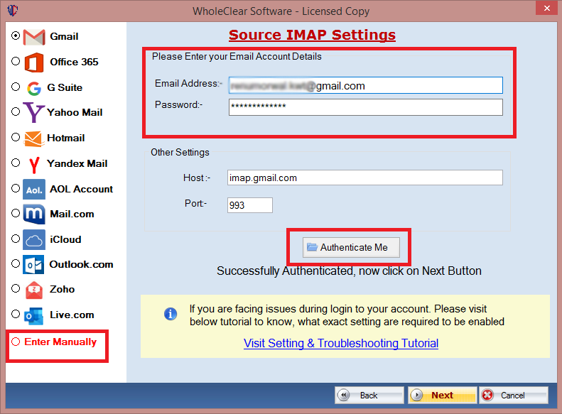 login Imap account