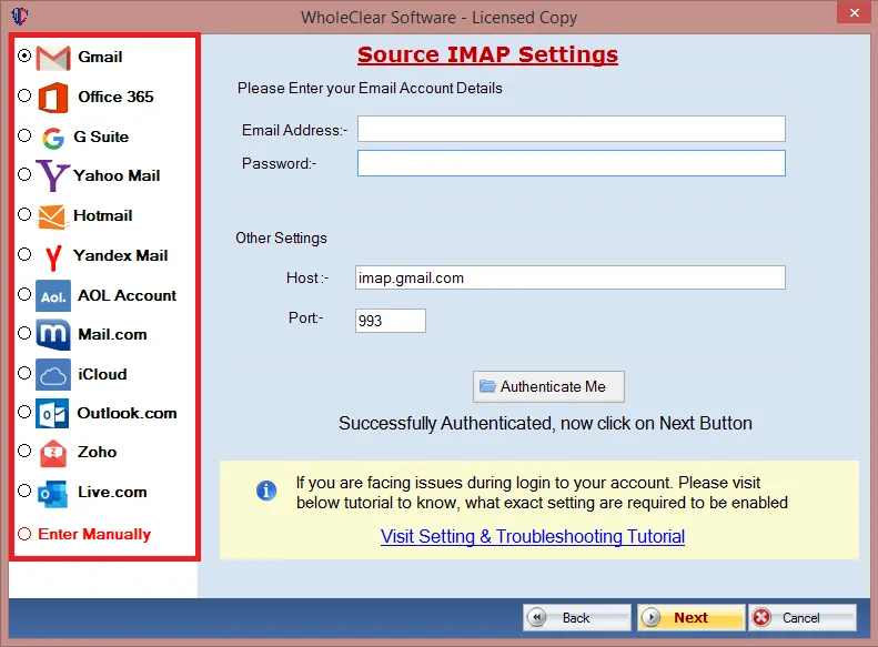 choose IMAP account