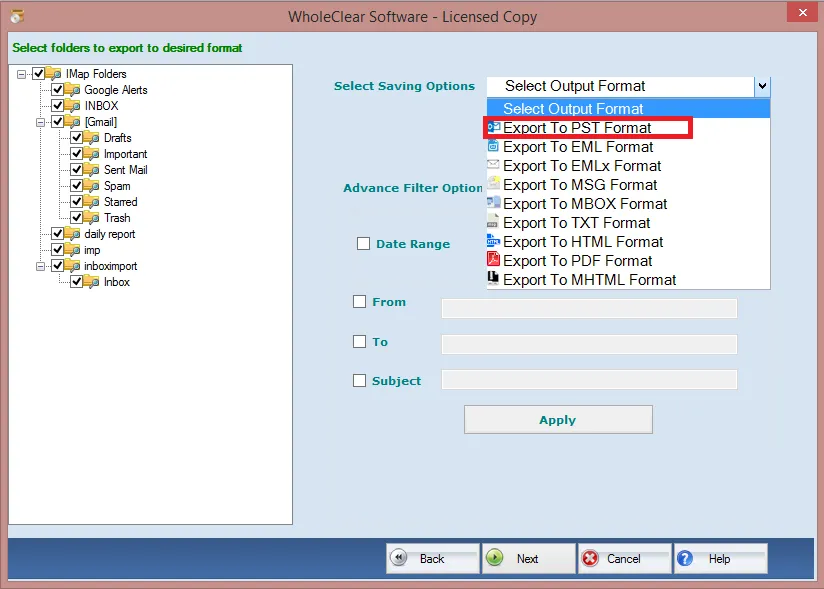 choose PST format