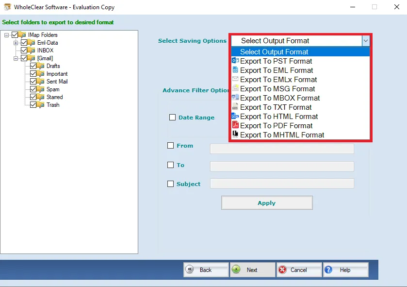 select output option format