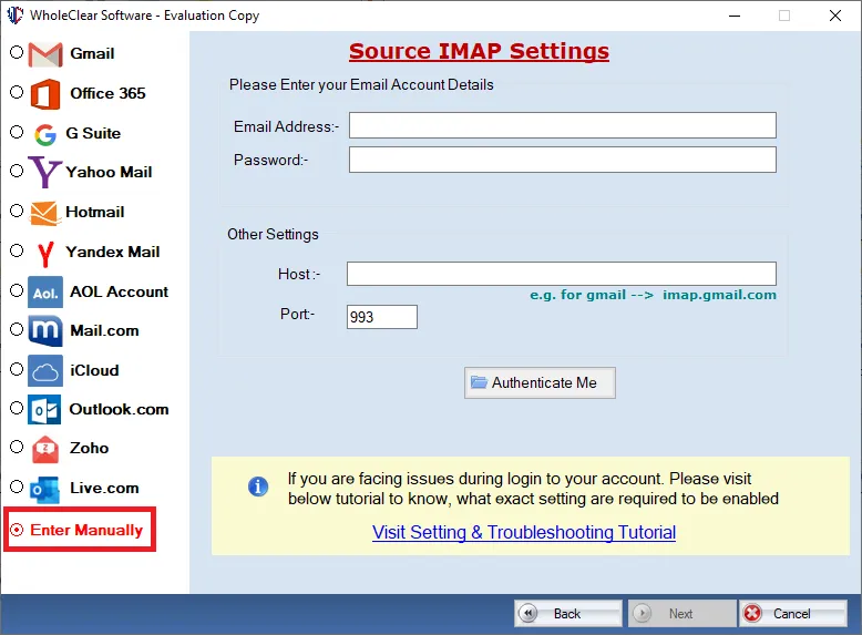 choose Rediffmail client and authenticate Rediffmail account