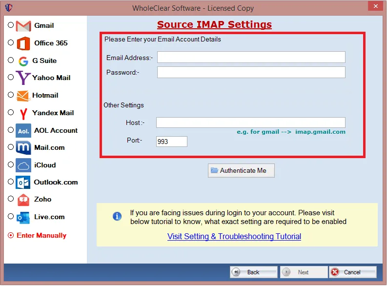 choose RediffMail and authenticate  account
