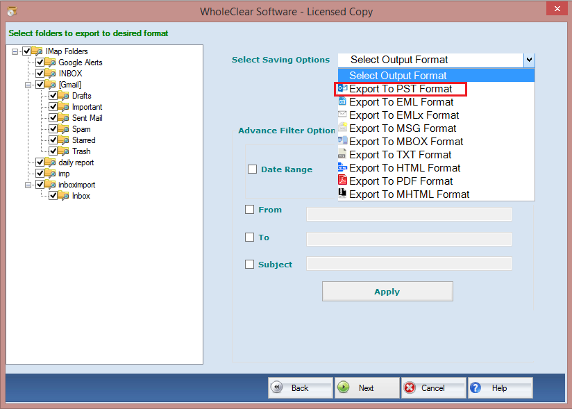 select pst format