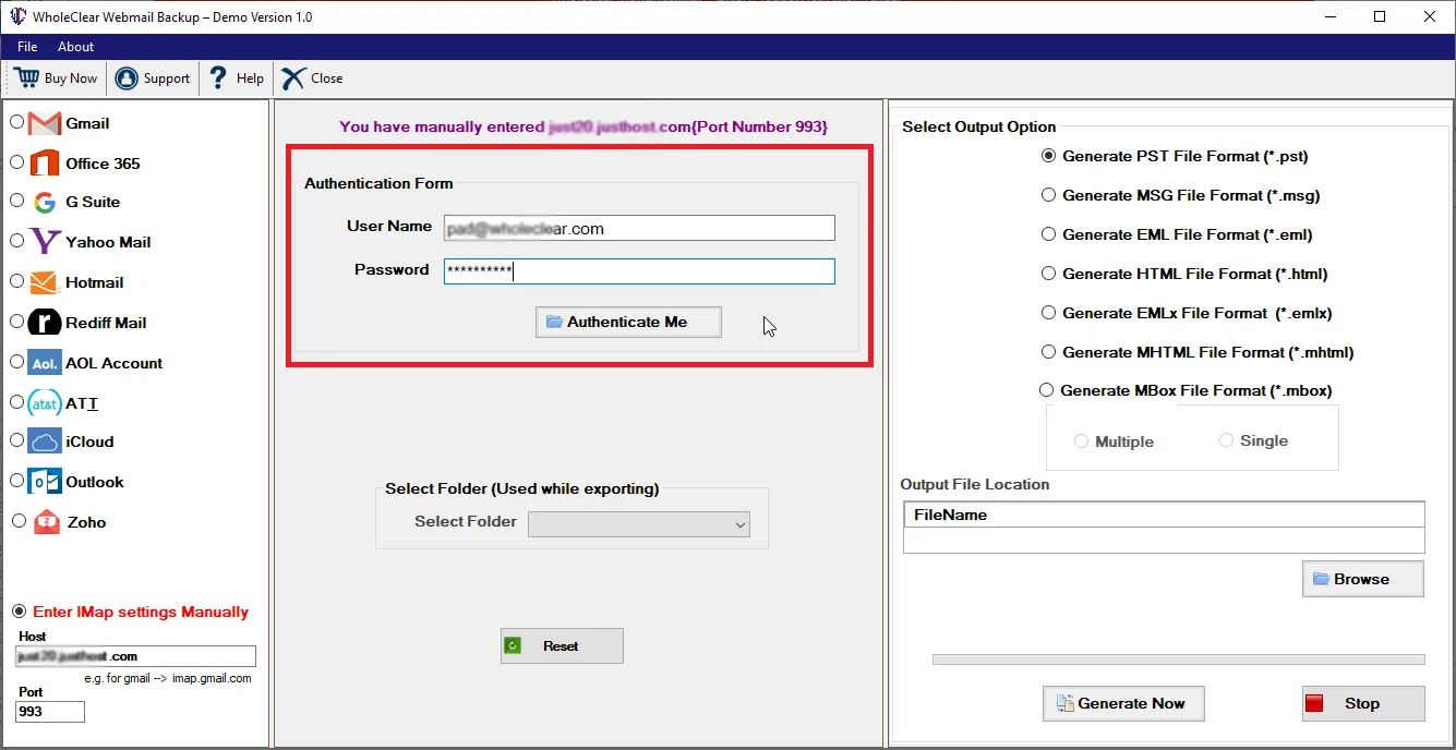 authenticate roundcube account