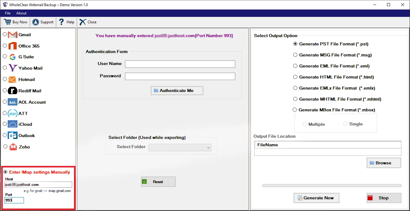 enter host address and port number