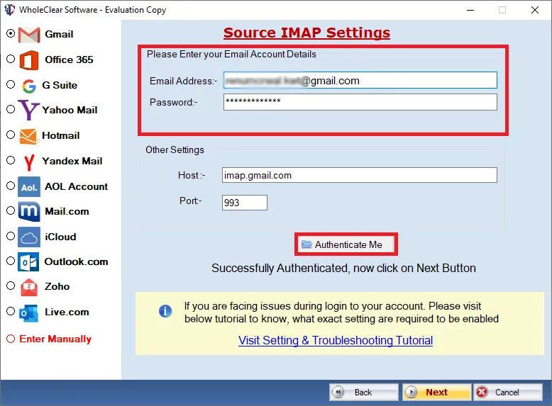 authenticate email client