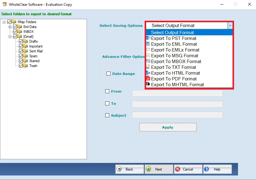 select output option